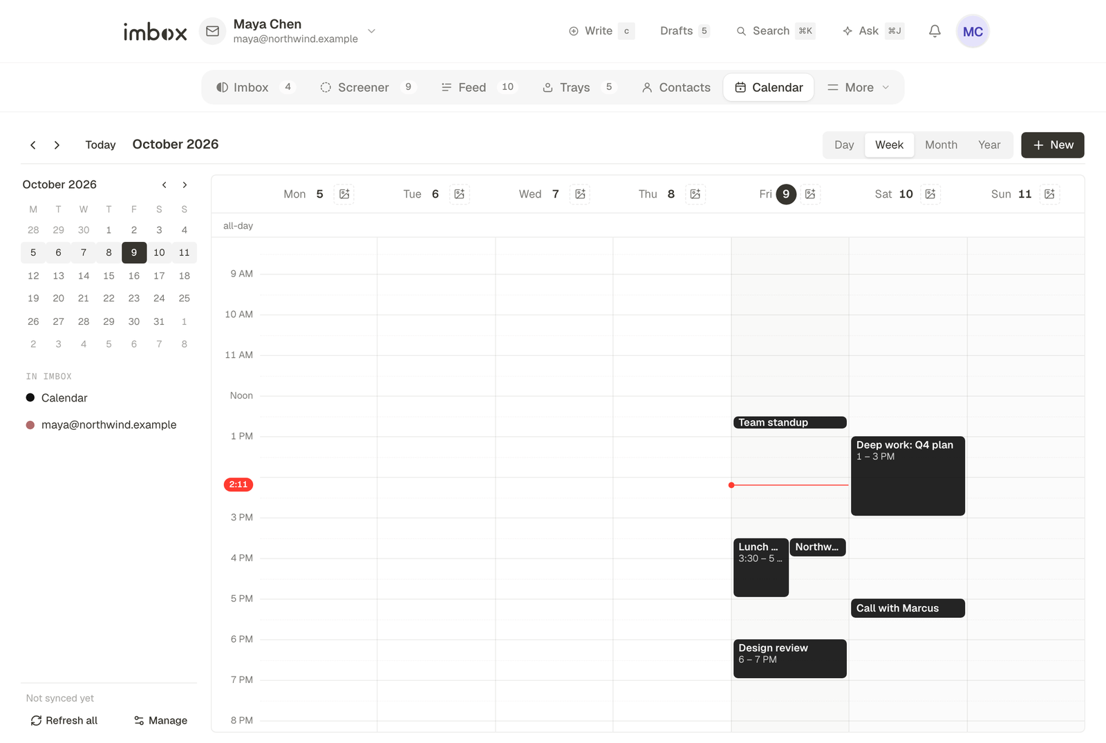 The week view with events drawn to scale