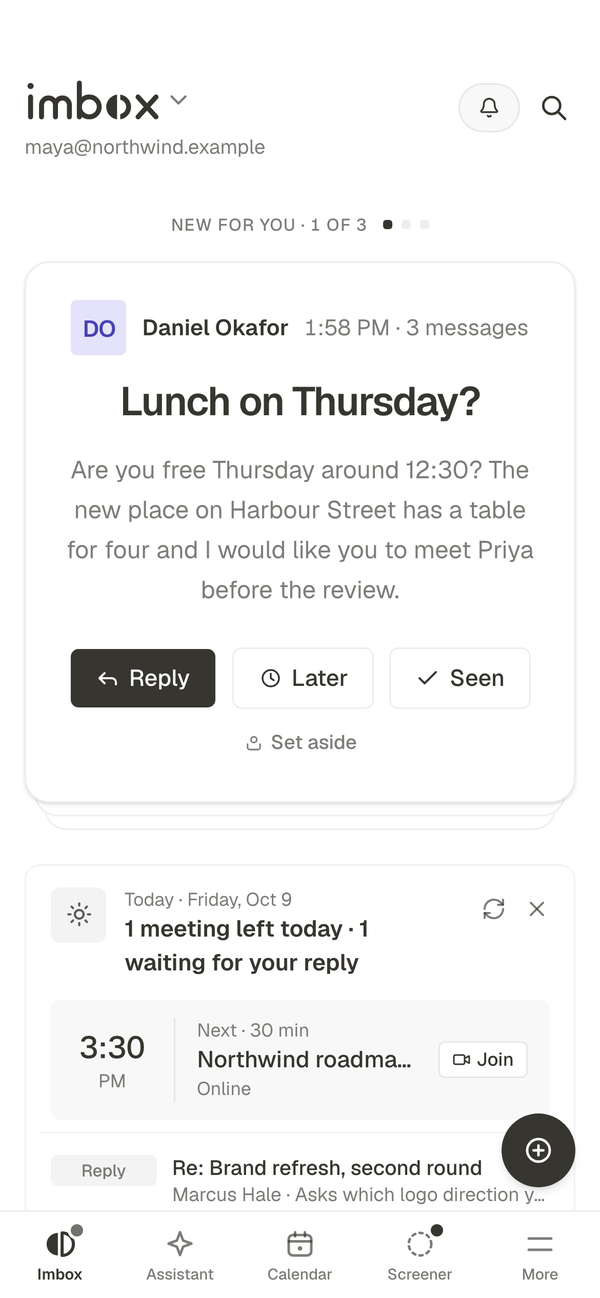 The phone layout of the Imbox